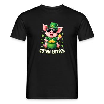 Guten Rutsch Silvester Neujahr Glücksschwein - Männer T-Shirt - Schwarz - Vorne - AI Model Male 178 light (178cm)