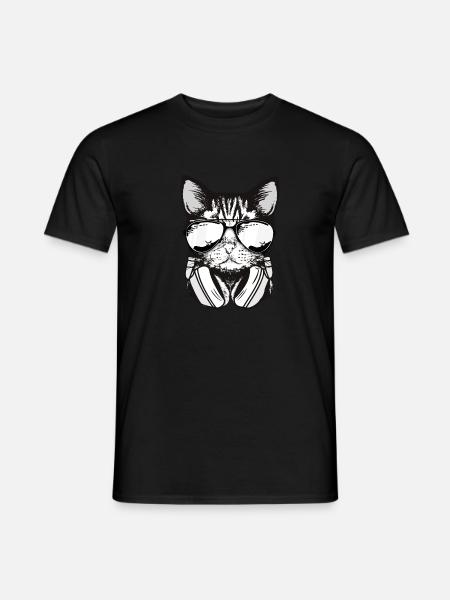 Katze mit Brille und Kopfhörer - Gamer Musik Kater - Männer T-Shirt - Schwarz