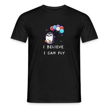 Pinguin "I believe I can fly" - Männer T-Shirt - Schwarz - Vorne - AI Model Male 178 light (178cm)