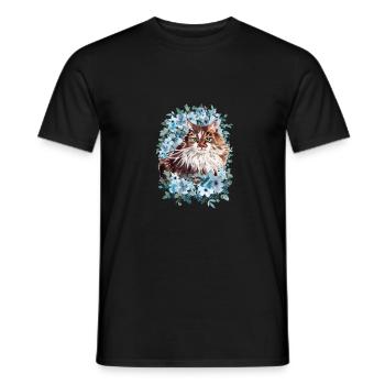 Norwegische Waldkatze mit Blumen - Aquarell - Männer T-Shirt - Schwarz - Vorne - AI Model Male 178 light (178cm)