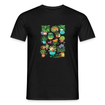 Chat et jardinières T Shirt - T-shirt homme - noir - Devant - AI Model Male 178 light (178cm)