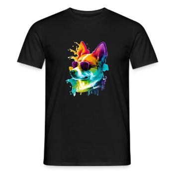 Colorful cool corgi dog with sunglasses - Men's T-Shirt - black - Front - AI Model Male 178 light (178cm)