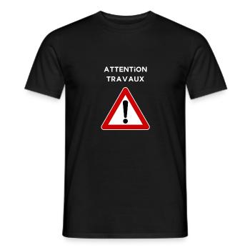 Attention travaux - T-shirt homme - noir - Devant - AI Model Male 178 light (178cm)