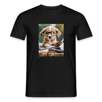 dog with glasses - Men's T-Shirt - black - Front - AI Model Male 178 light (178cm)