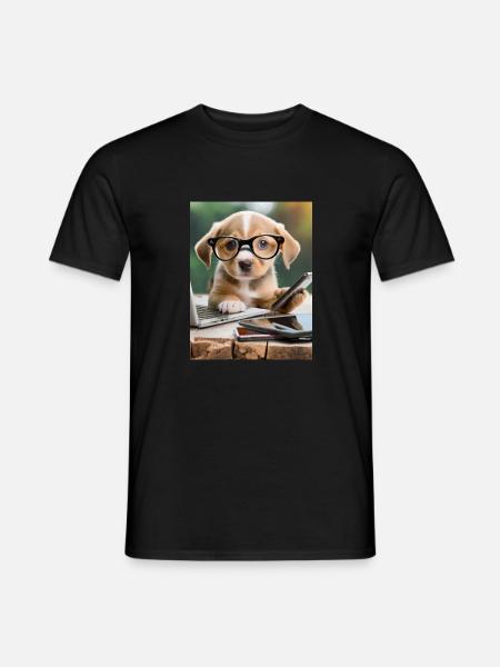 Hund mit Brille - Männer T-Shirt - Schwarz