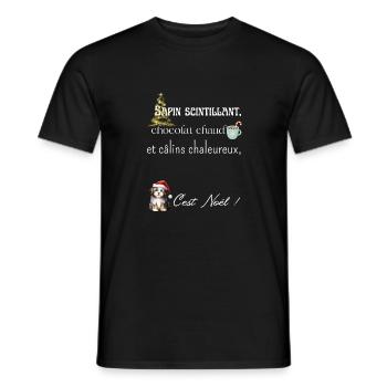 Sapin scintillant, chocolat chaud et câlins - T-shirt homme - noir - Devant - AI Model Male 178 light (178cm)