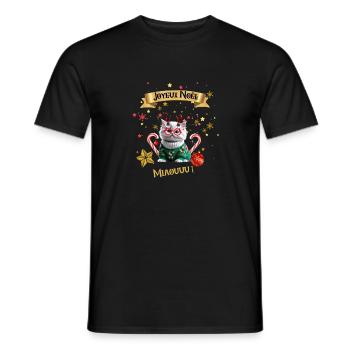 Joyeux noel chat mignon cadeau - T-shirt homme - noir - Devant - AI Model Male 178 light (178cm)