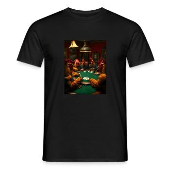 Geflügeltes Pokerface – Hähne zocken - Männer T-Shirt - Schwarz - Vorne - AI Model Male 178 light (178cm)