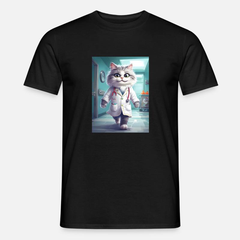 Arzt Katze Beruf Geschenk - Männer T-Shirt - Schwarz