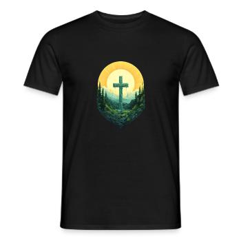 La croix - Le plan de Dieu pour la rédemption de la création - T-shirt homme - noir - Devant - AI Model Male 178 light (178cm)