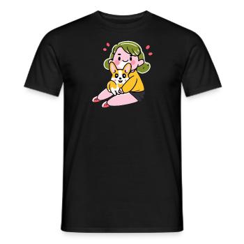 Fille avec Corgi Cartoon Dog Gift Puppy - T-shirt homme - noir - Devant - AI Model Male 178 light (178cm)