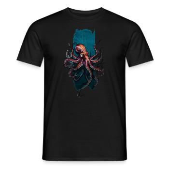 Profondeurs pourpres : Pieuvre rouge - T-shirt homme - noir - Devant - AI Model Male 178 light (178cm)