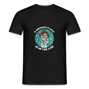 Der Platz einer Frau ist im Labor - Männer T-Shirt - Schwarz - Vorne - AI Model Male 178 light (178cm)