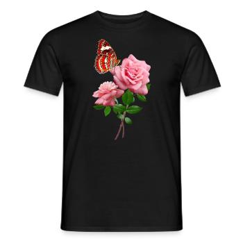 Rose Avec Beau Papillon Rouge - T-shirt homme - noir - Devant - AI Model Male 178 light (178cm)