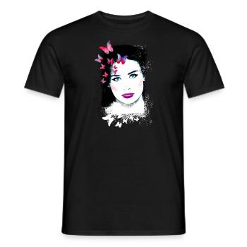 Femme, Yeux Verts,Papillons, Visage,Peinture - T-shirt homme - noir - Devant - AI Model Male 178 light (178cm)
