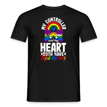 Ma manette et mon cœur ont tous deux des arcs-en-ciel allumés - T-shirt homme - noir - Devant - AI Model Male 178 light (178cm)