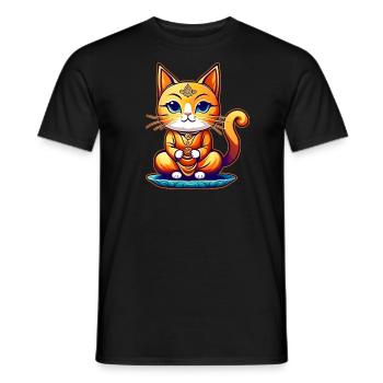 Cute cat in Buddha yoga position - Men's T-Shirt - black - Front - AI Model Male 178 light (178cm)