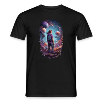Weltraum "Galaktische Odyssey" - Männer T-Shirt - Schwarz - Vorne - AI Model Male 178 light (178cm)