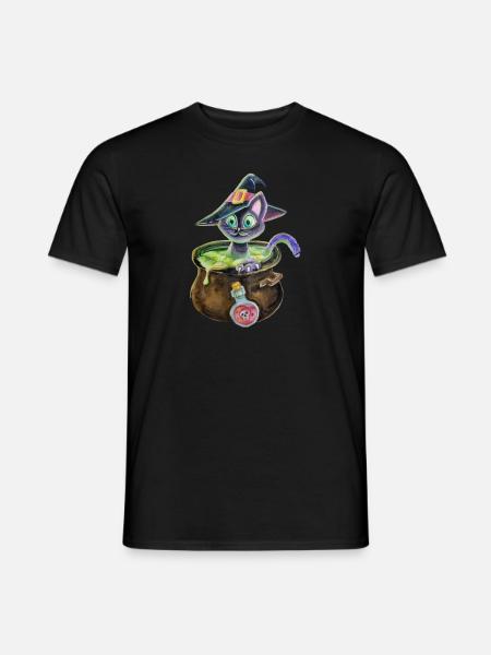 Hexenkatze im Topf - Männer T-Shirt - Schwarz