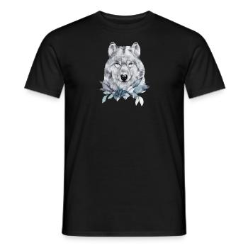 Wolf portrait decorated with Christmas plants - Men's T-Shirt - black - Front - AI Model Male 178 light (178cm)