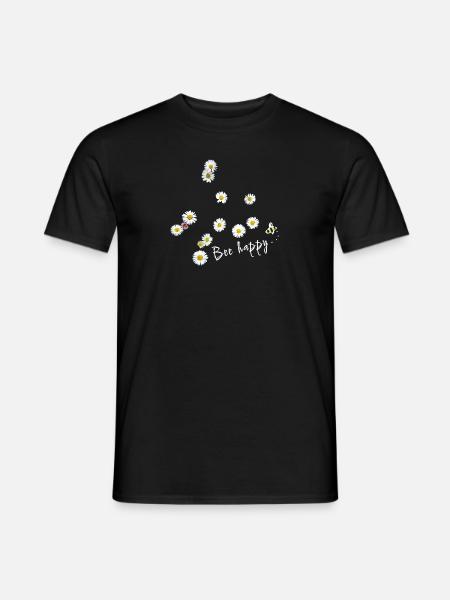 Bee happy, Biene,Gänseblümchen,Blumen - Männer T-Shirt - Schwarz