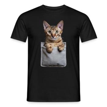 Abessinierkatze in der Tasche Geschenk - Männer T-Shirt - Schwarz - Vorne - AI Model Male 178 light (178cm)