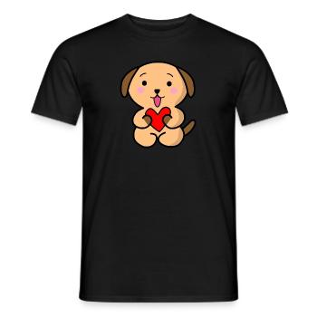 Cute dog holding heart - Men's T-Shirt - black - Front - AI Model Male 178 light (178cm)
