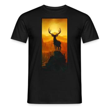 Hirsch auf Berg mit Sicht in Wald - Männer T-Shirt - Schwarz - Vorne - AI Model Male 178 light (178cm)
