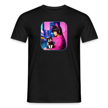 Jolie fille d’anime en rose avec des chats - T-shirt homme - noir - Devant - AI Model Male 178 light (178cm)