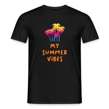Summer Vibes Palm Trees Quote Holiday Island Colorful - Men's T-Shirt - black - Front - AI Model Male 178 light (178cm)