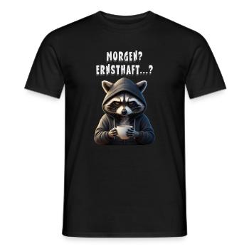 Morning grouch raccoon with coffee - Men's T-Shirt - black - Front - AI Model Male 178 light (178cm)