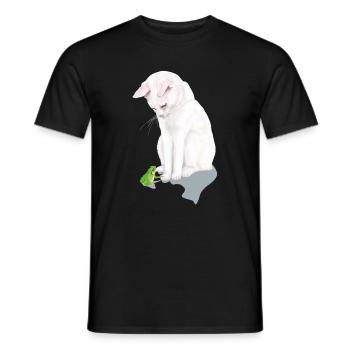 weiße Katze trifft Frosch - Männer T-Shirt - Schwarz - Vorne - AI Model Male 178 light (178cm)