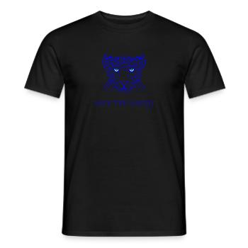 leopard, save the earth, with shining blue eyes - Men's T-Shirt - black - Front - AI Model Male 178 light (178cm)