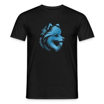 Pomeranian, Pomeranian, Dog's Head, Blue Drawing - Men's T-Shirt - black - Front - AI Model Male 178 light (178cm)