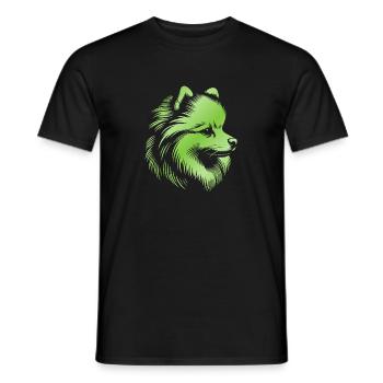 Pomeranian, Pomeranian, Dog's Head, Drawing Green - Men's T-Shirt - black - Front - AI Model Male 178 light (178cm)