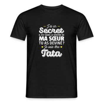 Secret / je vais être tata / future tata - T-shirt homme - noir - Devant - AI Model Male 178 light (178cm)