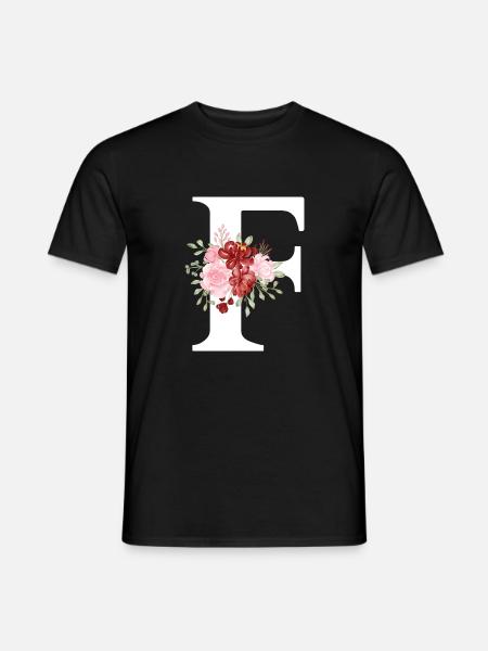 Lettre f floral rouge - T-shirt homme - noir