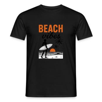 Beach Vibes Surfer Beach Vacation Sea Palm Trees - Men's T-Shirt - black - Front - AI Model Male 178 light (178cm)