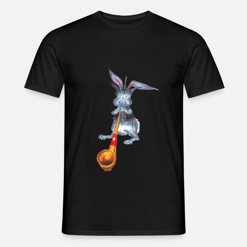 Hase mit Alphorn - Männer T-Shirt - Schwarz