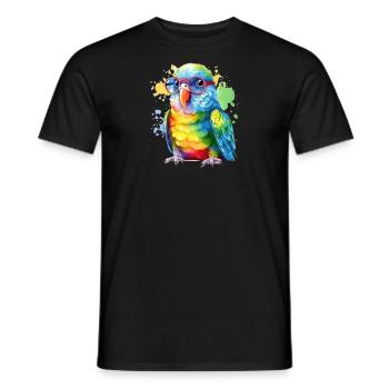 Colorful cool parrot with glasses - Men's T-Shirt - black - Front - AI Model Male 178 light (178cm)