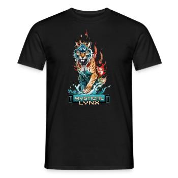 Lynx mystique : gardien de l’eau et du feu - T-shirt homme - noir - Devant - AI Model Male 178 light (178cm)