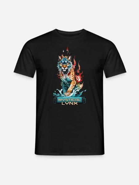 Mystischer Luchs: Wächter des Wassers und des Feuers - Männer T-Shirt - Schwarz