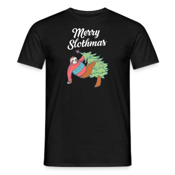 Merry Slothma's Christmas Sloth Santa Claus - Men's T-Shirt - black - Front - AI Model Male 178 light (178cm)