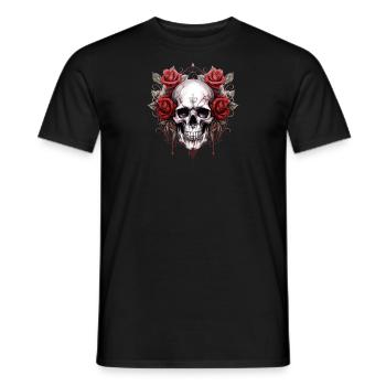 Gothic Skull Roses Art Graphic Fashion - Men's T-Shirt - black - Front - AI Model Male 178 light (178cm)