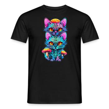 Sacred Geometry Cat EDM Festival Trippy - Men's T-Shirt - black - Front - AI Model Male 178 light (178cm)