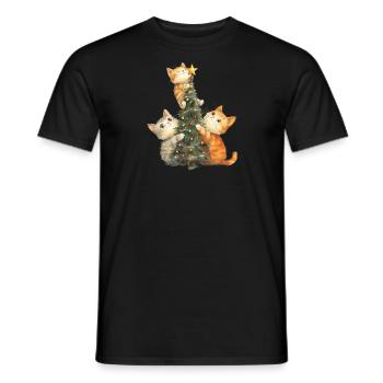 Katzen am Weihnachtsbaum - Männer T-Shirt - Schwarz - Vorne - AI Model Male 178 light (178cm)