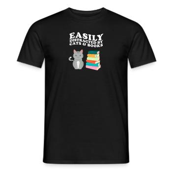 Facilement distrait par les chats et les livres Katze Bücher - T-shirt homme - noir - Devant - AI Model Male 178 light (178cm)