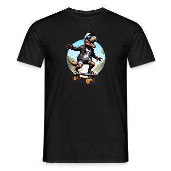 cool dino T-Rex with sunglasses on skateboard - Men's T-Shirt - black - Front - AI Model Male 178 light (178cm)