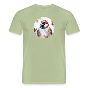 Moineau domestique - T-shirt homme - vert sauge - Devant - AI Model Male 178 light (178cm)