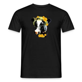 cow with flower wreath ,flowers ,cow head, cow - Men's T-Shirt - black - Front - AI Model Male 178 light (178cm)